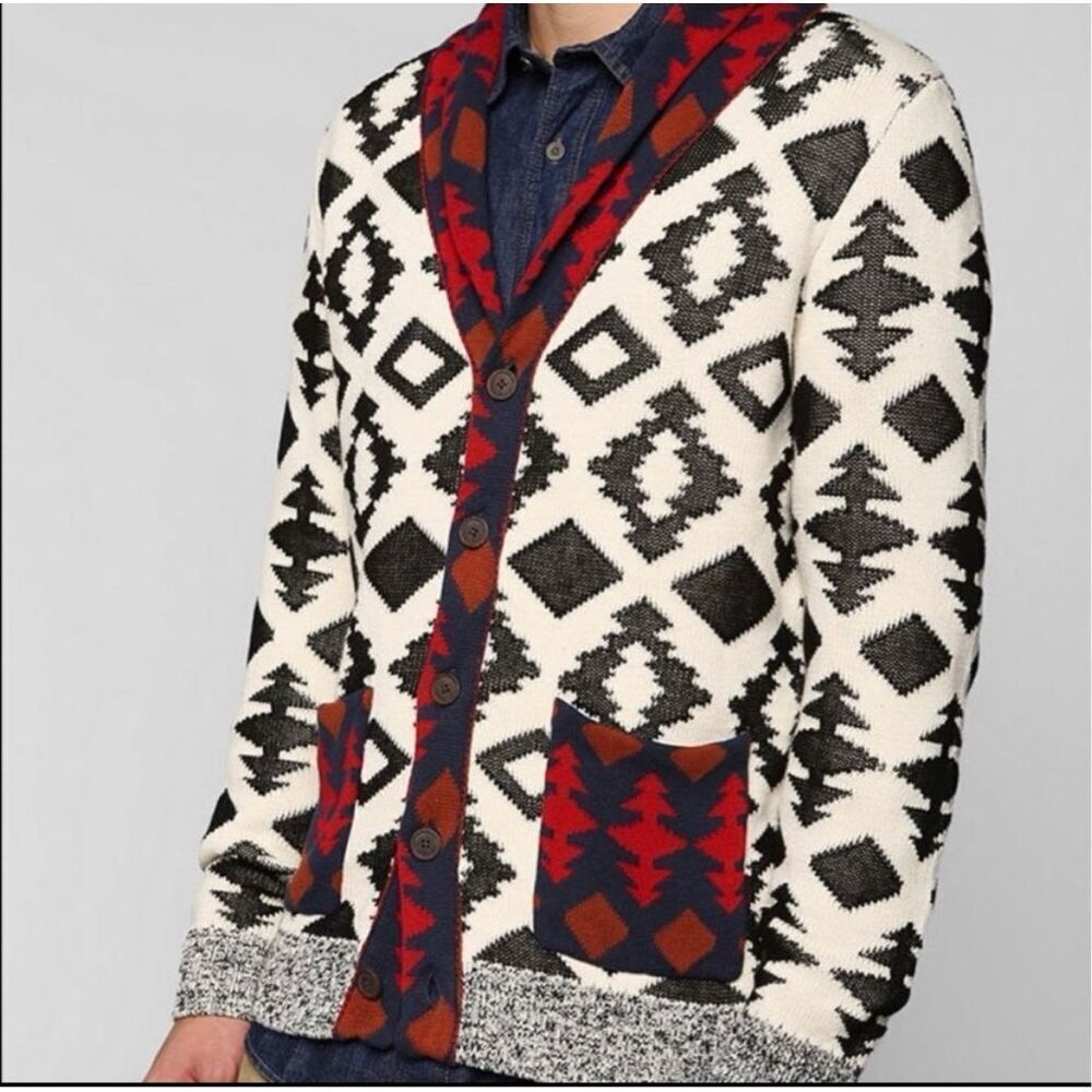 Koto Mens Mixed Aztec Tribal Knit Cardigan Sweater sz XS NWOT
